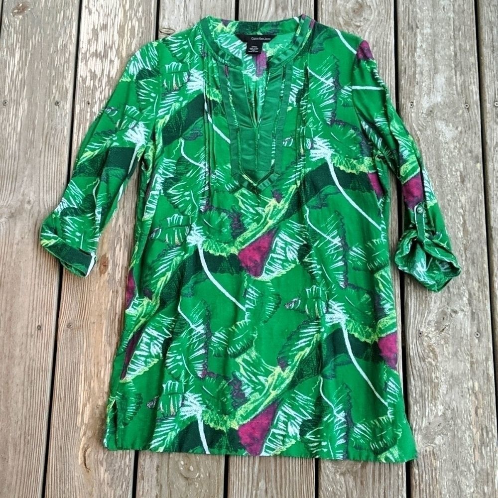 Calvin klein green tunic small tropical